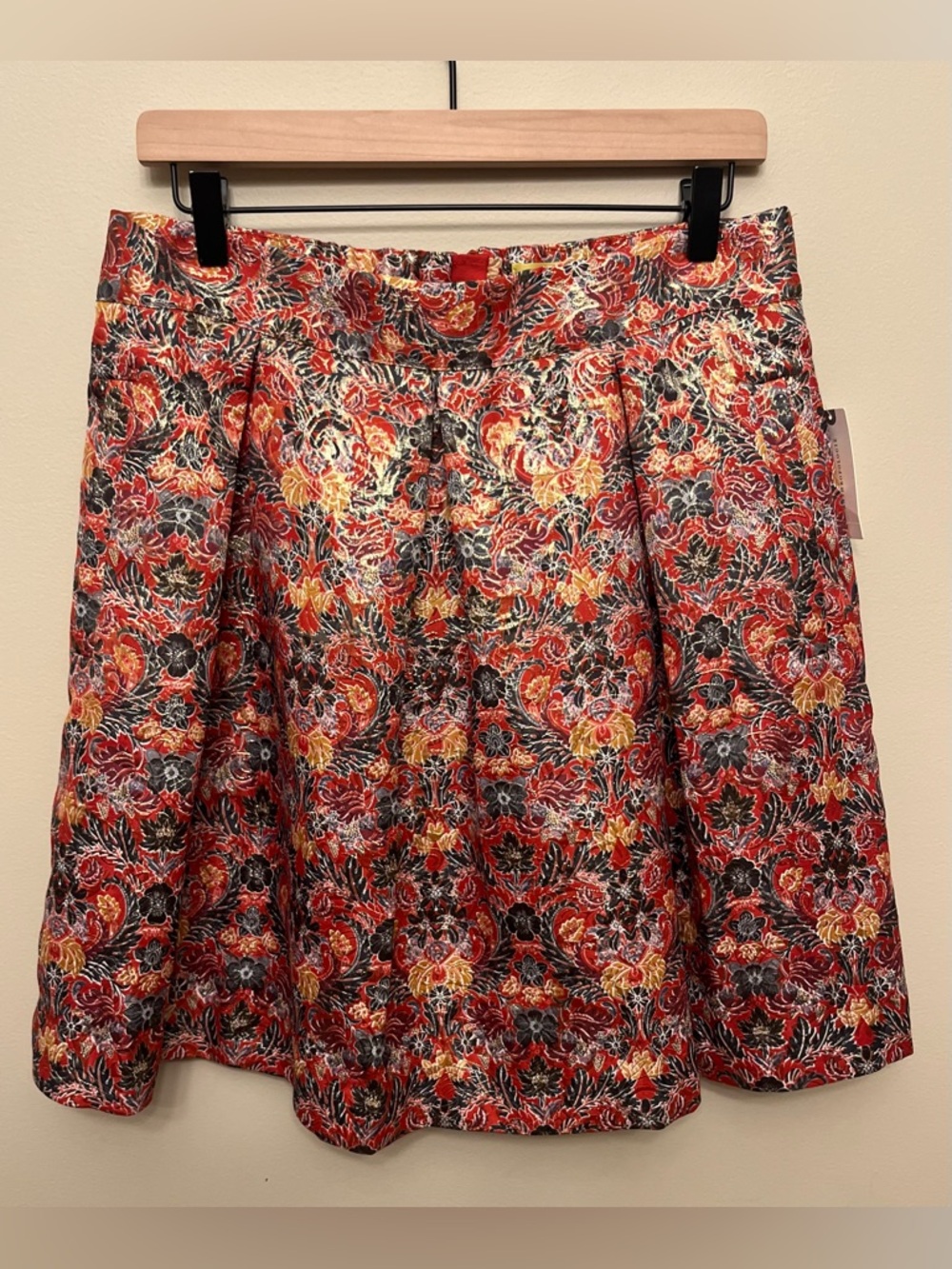 NWT Maeve Rosia Printed Skirt Anthropologie Womens Large Floral Metallic Brocade